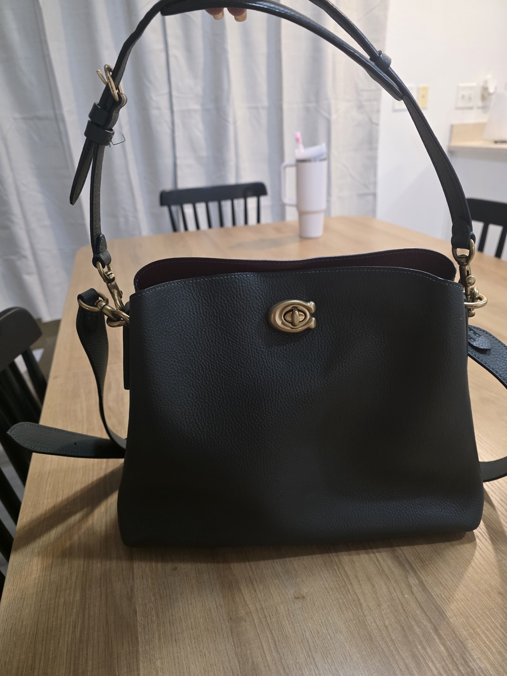 Coach Dark Green Pebbled Leather Shoulder Bag with Gold Turnlock